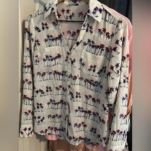 Express Portofino Button Down Shirt Palm Tree Glitch Print Small S